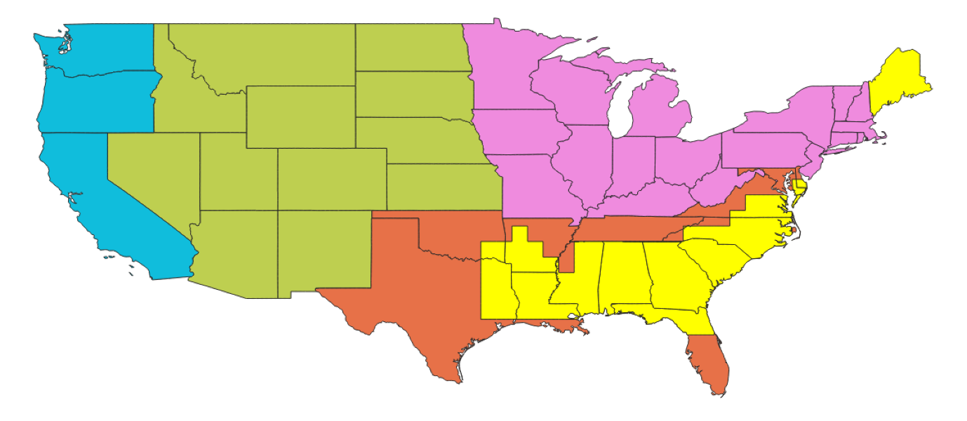 Map showing coverage of ForINT. October 2024 - Maine, South Carolina, North Carolina, Georgia, Alabama, Mississippi, Louisiana, Arkansas, Texas, Virginia, Oklahoma, and Florida.